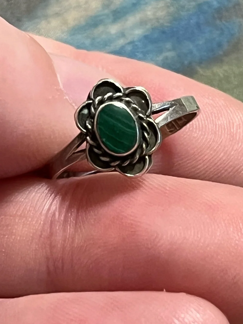 Vintage Mexico Sterling Silver 925 Malachite Statement Ring - Size 5.75